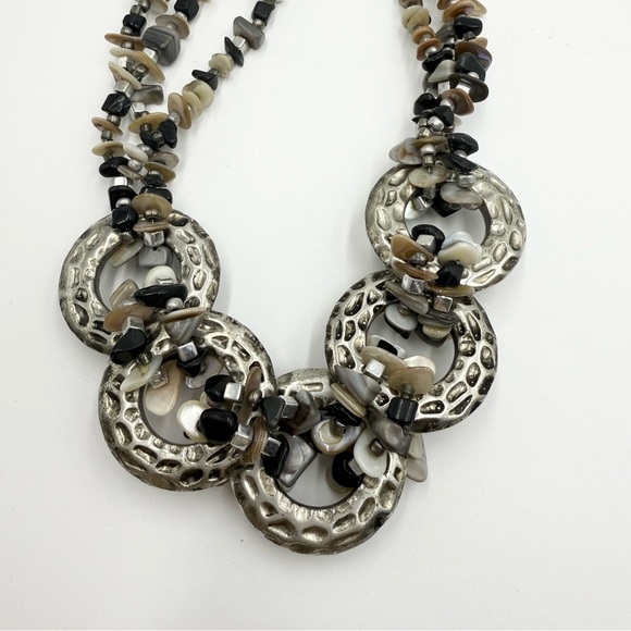 Vintage Cg Signed Gemstone Silver Tone Chain Chunky Statement Necklace - Picture 3 of 8